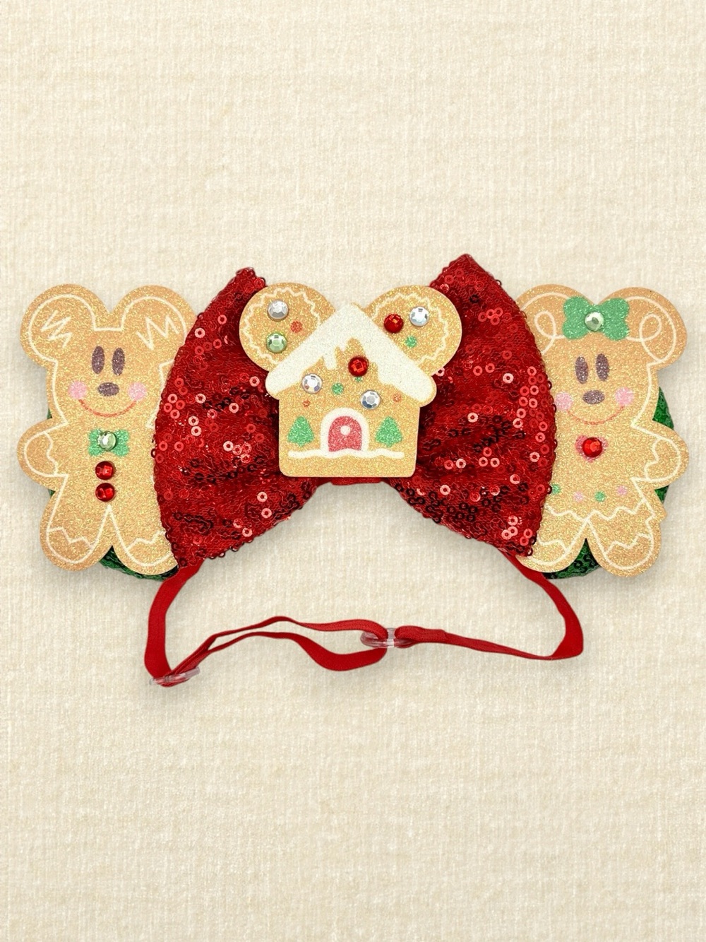 Gingerbread Cookie Elastic Minnie Ears | Disney-Inspired Christmas Mouse Ears